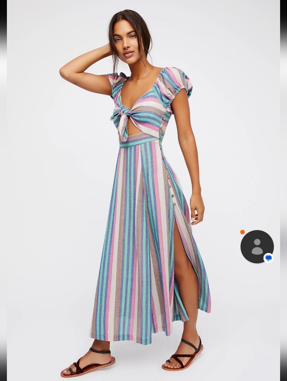 Free People Striped Tie-Front Maxi Dress in Pastel Multi, P2P 19"